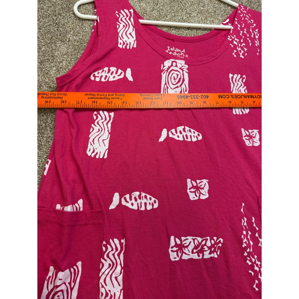 Island Beach Womens Pink Tribal Fish Print Sleeveless Shift Dress Pockets M - Picture 4 of 11